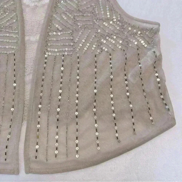 Chico’s Women Beaded Embroidery Lace Open Tan Beige Neutral Vest Plus Size XL 16 - Picture 7 of 11